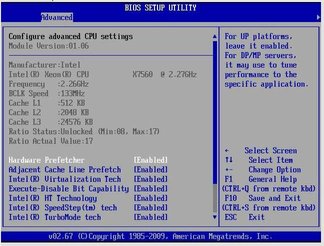 image:Figure showing the BIOS Advanced menu CPU Configuration screen.