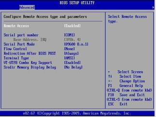 image:Figure showing BIOS Advanced menu Remote Access Configuration screen.