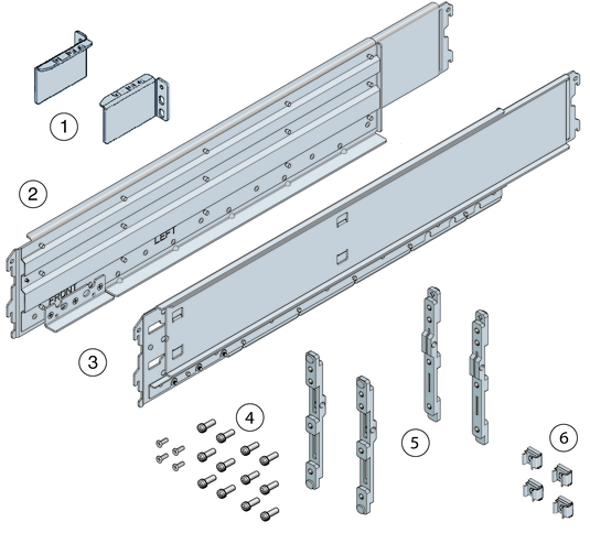 image:Contents of rack rail kit.