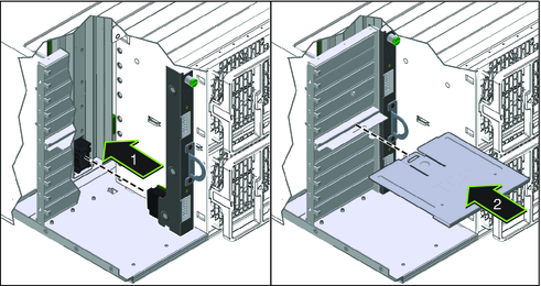 image:An illustration showing how to install a fan module controller board.
