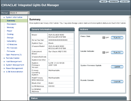 image:Oracle ILOM SP interface page. 