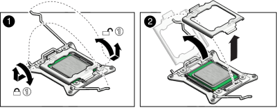 image:An illustration showing how to remove a processor using the removal/insertion tool.