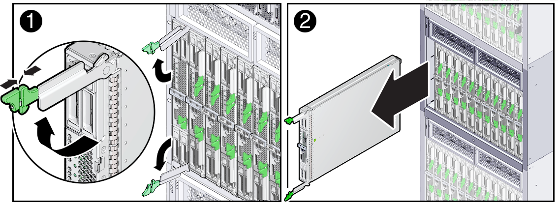 image:An illustration showing how to completely remove the server module.