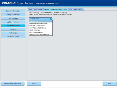 image:A screen capture of the Service Processor Configuration screen.