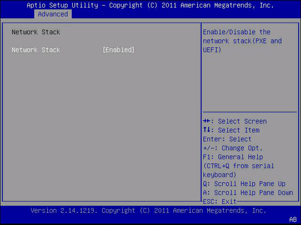 image:This figure shows the Network Stack screen.