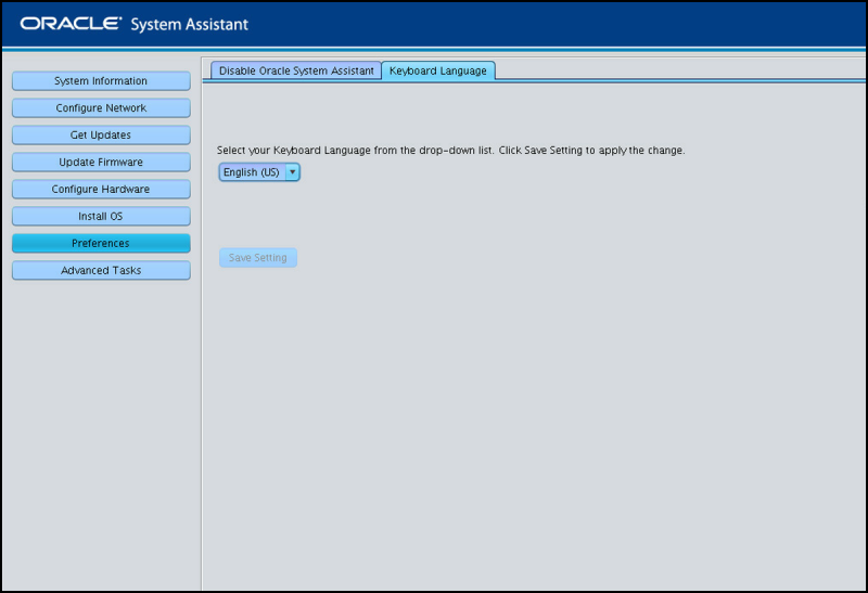 image:This figure shows the Languages screen in Oracle System Assistant.
