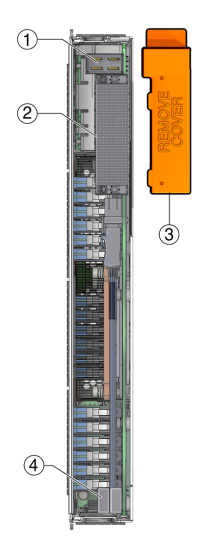 image:Illustrations showing the rear of the server module.
