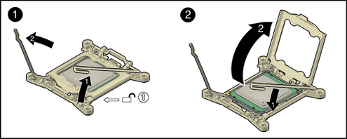 image:An illustration showing how to open the processor socket locking levers.