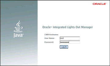 image:A screen capture of the Oracle ILOM CMM login screen.