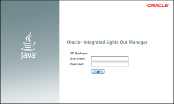image:A screen capture showing the Oracle ILOM SP login page.
