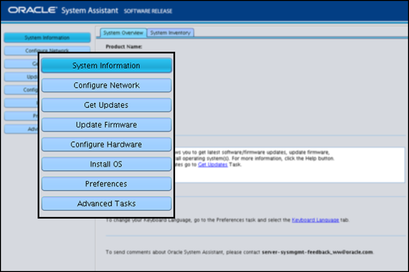 image:A screen capture isolating the task bar section of Oracle System Assistant.