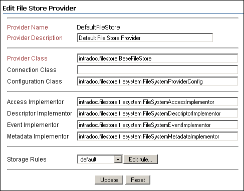 Edit File Store Provider screen