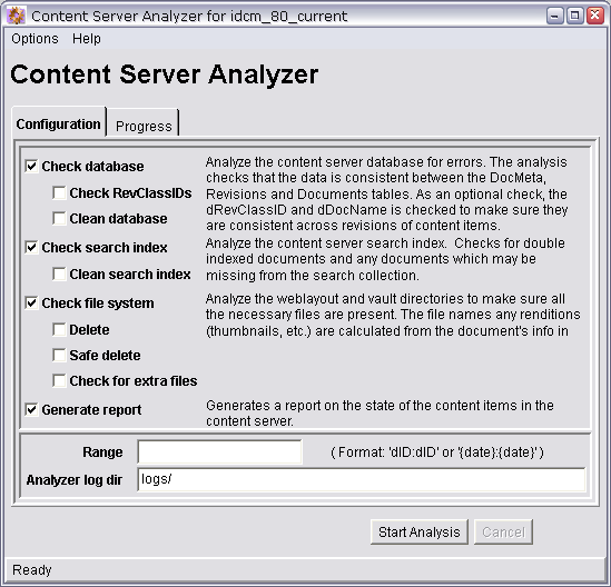 Surrounding text describes Content Server Analyzer screen.