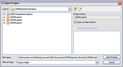 image:Screen capture of Open Project dialog box.
