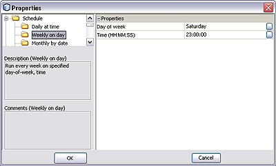 image:Screen capture of Scheduler Properties dialog. Details described in content.