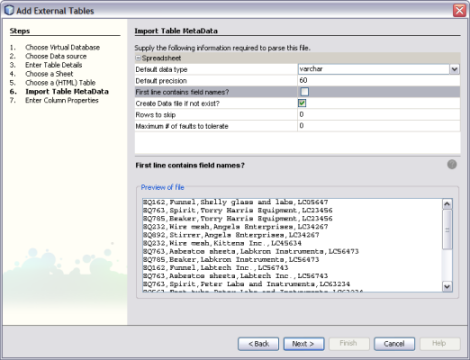 image:Figure shows the Import Table Metadata window of the Add External Tables Wizard.