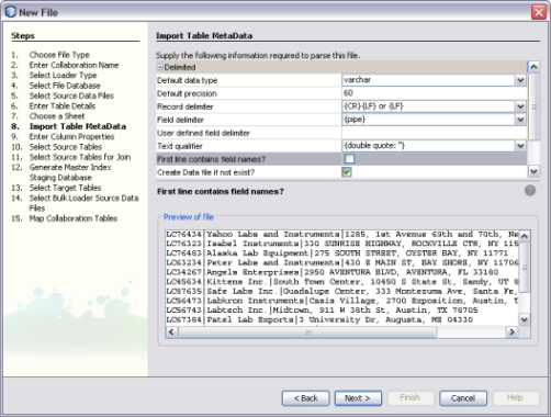 image:Figure shows the Import Table Metadata window of the Data Integrator Wizard.