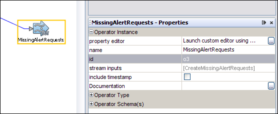 image:Screen capture of a selected operator and the Properties window.