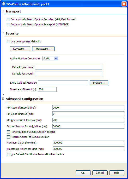 image:Graphic shows the Server Configuration, WS Policy Attachment Editor, as described in context.