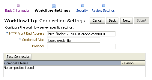 BPEL Connection BPEL Settings page