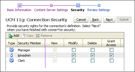 Create Connection Security Page