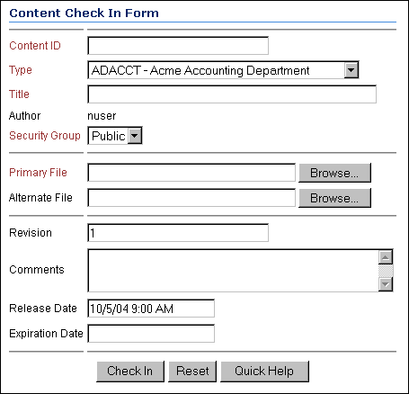 check in form