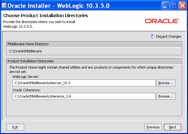 WebLogic Server Installer Installation Summary