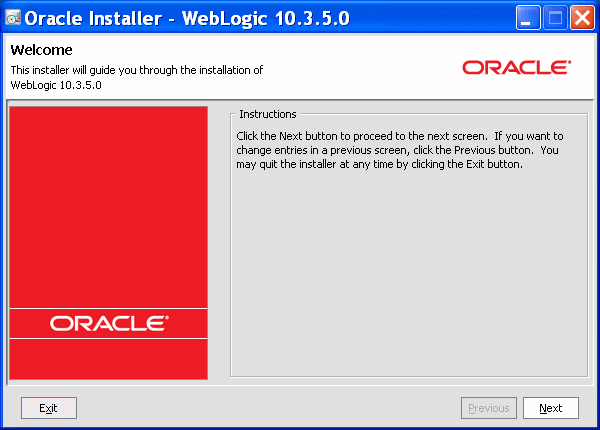 WebLogic Server Installer Welcome screen