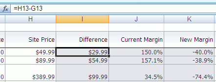 Design-time View of Column Displaying Excel Formula Output