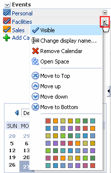 Calendar overlay menu