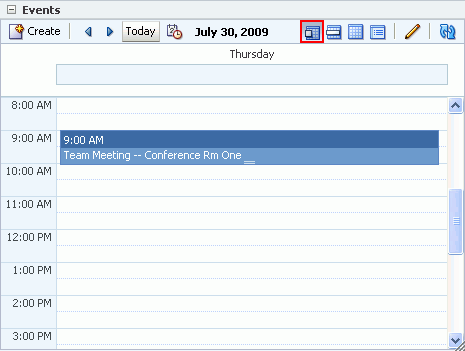 Events task flow with events displayed by day