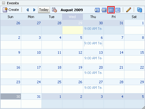 Events task flow with events displayed by month