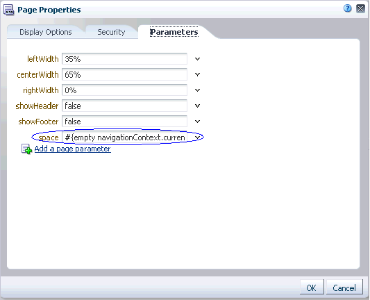 Page Properties dialog with a new parameter