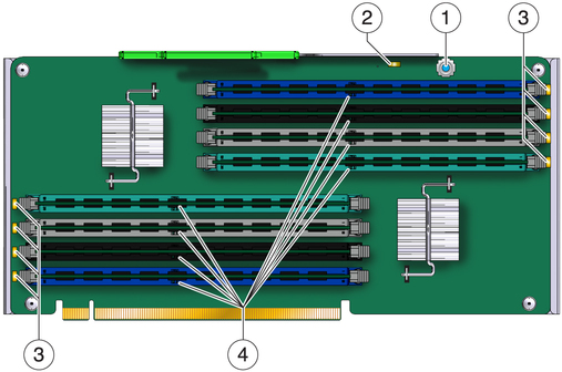 image:Illustration that shows the memory riser buttons and LEDs.