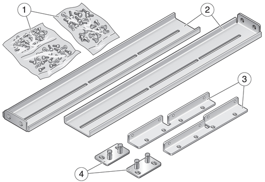 image:Figure showing the contents of the 19-inch, 4-post hardmount kit.