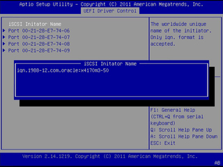 image:This figure shows the iSCSI Initiator Name typed in the dialog box.