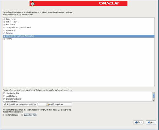 image:Oracle Linux 6.1 Select Software screen.