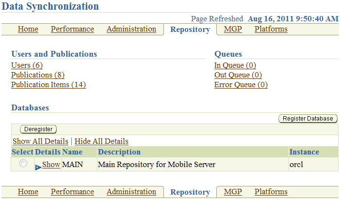 register Oracle database