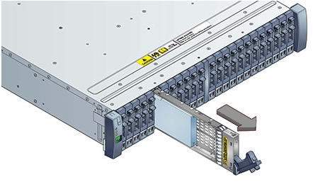image:Picture showing drive being removed from the DE2-24P storage shelf chassis.