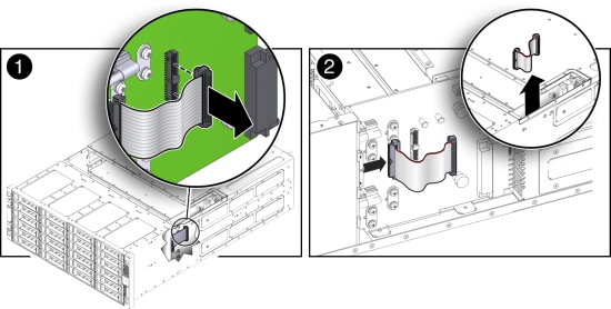 image:Figure showing how to remove the power distribution board HDD ribbon cable.