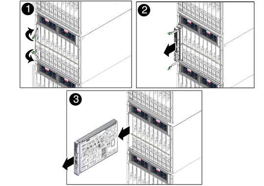 image:Figure showing how to remove the server module from a slot of the modular system.