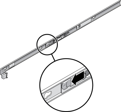 image:Figure shows the release button in the inside center of the mounting bracket