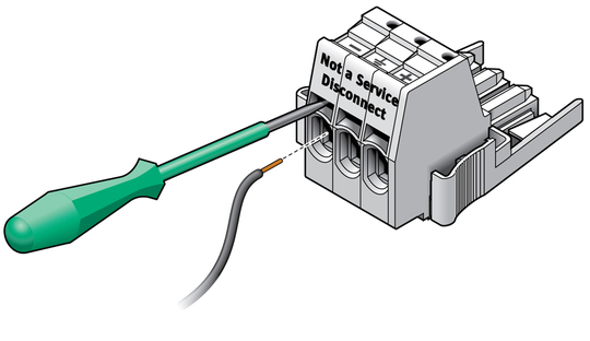 image:Figure showing how to open the cage clamp using the tool.