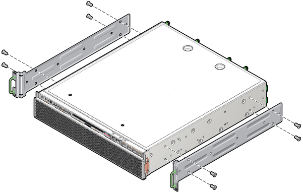 image:Figure showing how to install the two hardmount brackets to the server.