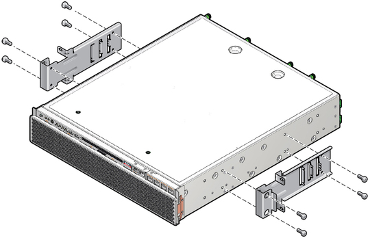 image:Figure showing where to secure the side brackets to the side of the server.