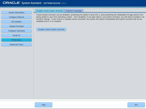 image:This figure shows the Disable Oracle System Assistant screen in Oracle System Assistant.