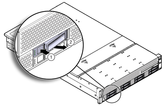 image:Figure showing the location of the storage drive release button and latch.