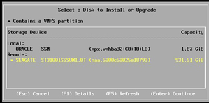 image:A screen that shows the ESXi installation targets.