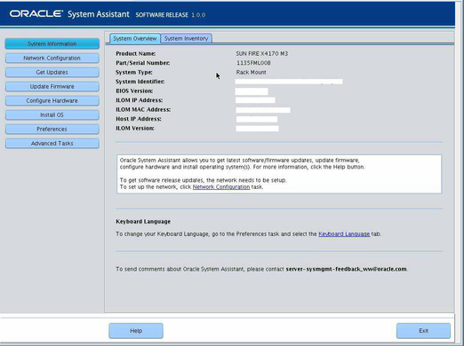 image:Oracle System Assistant System Overview screen.