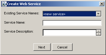 Create Web Service dialog box